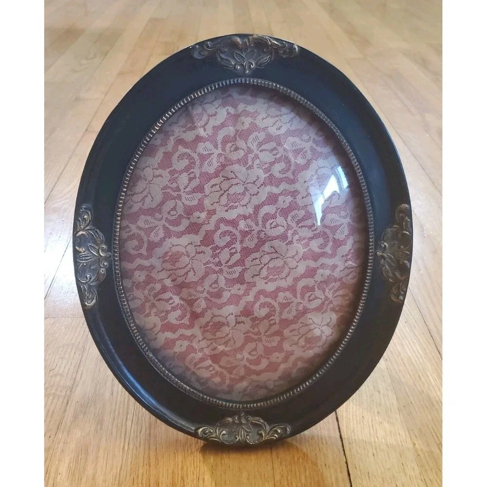 Vintage Black Oval Frame Ornate Filigree Victorian Steampunk 1980s